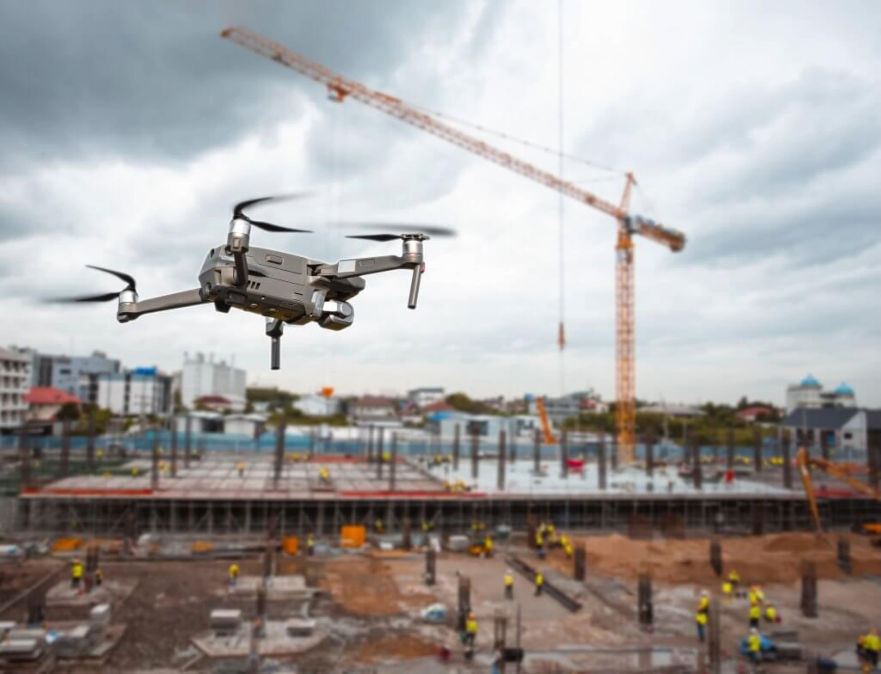 Aerial view of a construction site captured by drone